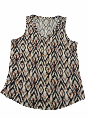 Maurice’s 24/7 Sleeveless V-Neck Printed Tank Top Cream Brown Black Plus Size 1X